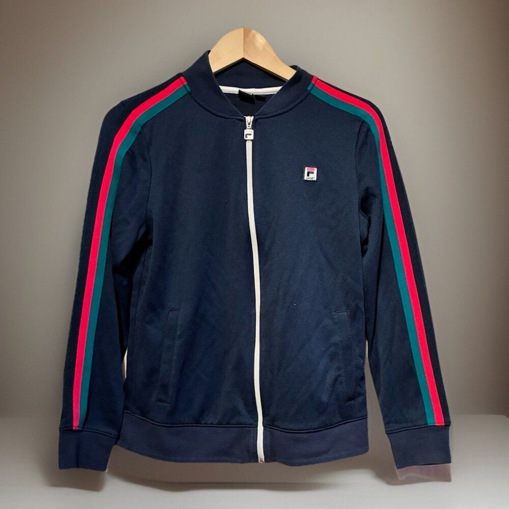 Fila Sport Women’s Track Jacket M Navy Zip Up Retro Stripe Athleisure